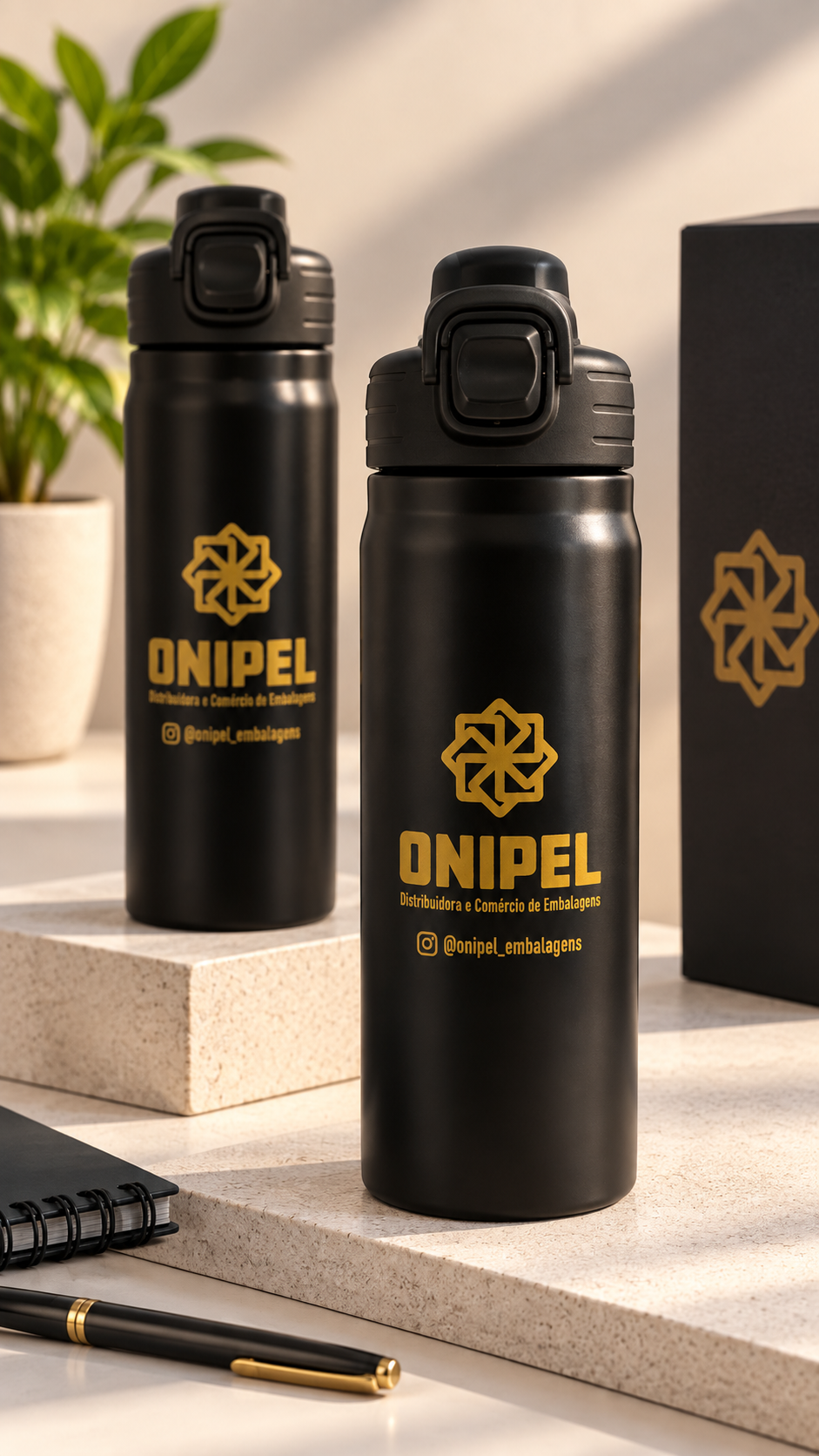 Garrafas corporativas pretas personalizadas