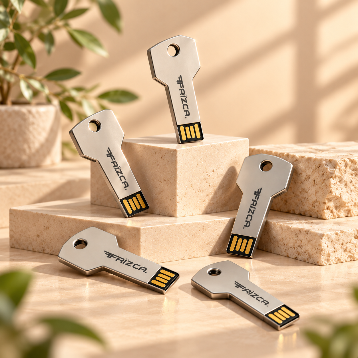 Pen drives metálicos em formato de chave personalizados Frizca